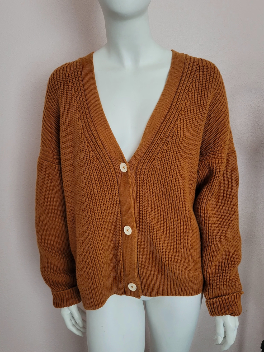 Tradlands Shelter Cardigan Sweater Medium M Copper Brown Chunky Knit 100% Cotton